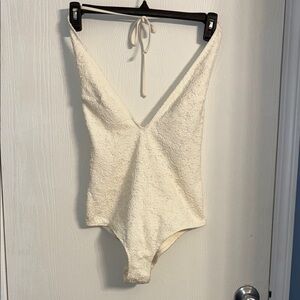H&M Cream Textured One Piece Swimsuit